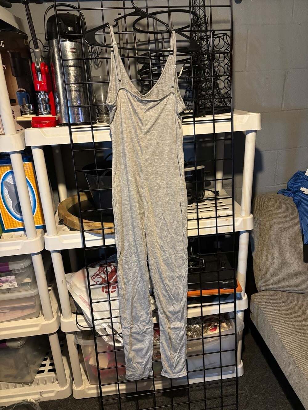 Grey Spaghetti Strap V-Neck Jumpsuit
